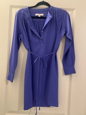 LOFT Royal Violet Long-Sleeve Belted Shift Dress